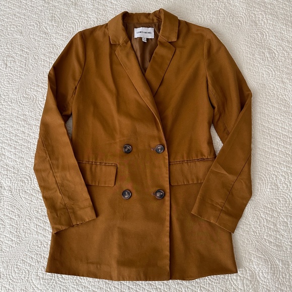 Elizabeth & James Dark Gold Mustard Oversized Double Breasted Blazer XS - Picture 2 of 10